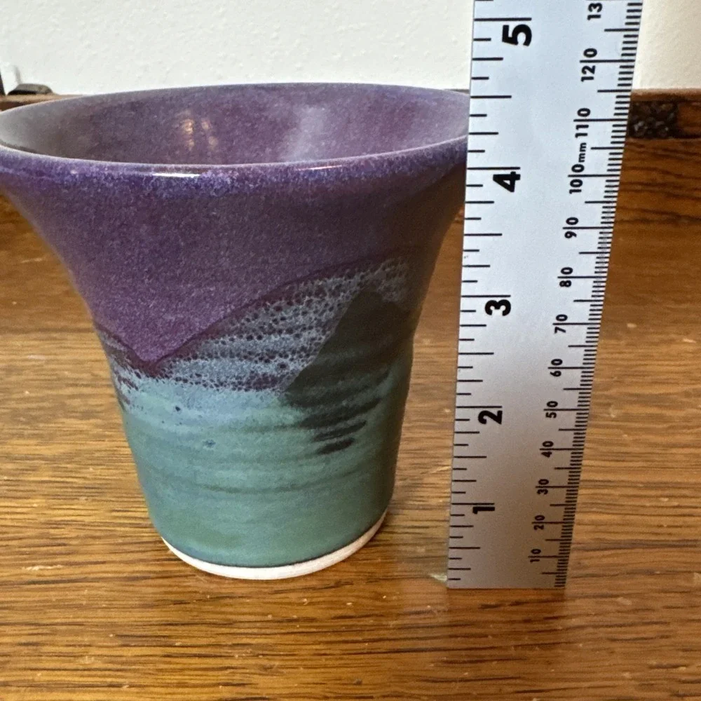 Studio Pottery Vase or Planter Purple Teal Glaze Handmade Ceramic 4.25